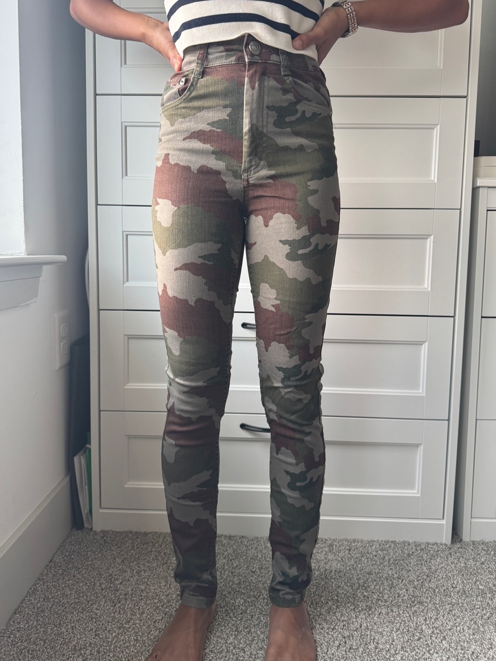 Zara Olive Camo High-Rise Skinny Pants